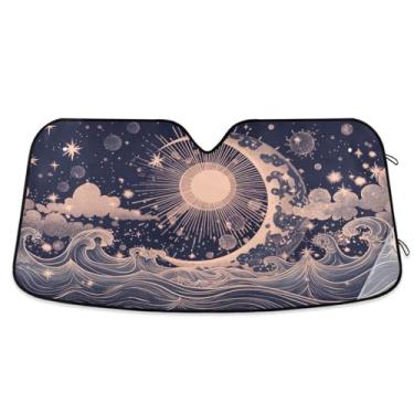 Imagem de ATTX Para-brisa de carro sol e lua 144.8 cm x 80.0 cm escudo solar universal com proteção UV, persiana de janela frontal automática dobrável para caminhões Sedans SUVs #248