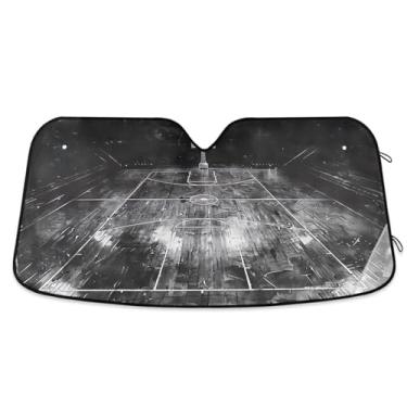 Imagem de ATTX Para-brisa de carro de quadra de basquete 139.7 cm x 70.1 cm Protetor solar universal com proteção UV, persiana de janela frontal automática dobrável para Sedans SUVs caminhões #135