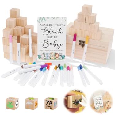 Imagem de Kit de placas de jogos de chá de bebê, ideias divertidas e exclusivas para chá de bebê, incluindo 52 blocos de madeira DIY, 24 marcadores de tinta acrílica, placa de exibição e caixa de madeira para
