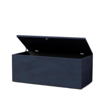 Imagem de Baú Grande Retangular em Veludo 90x40x44cm (Azul)