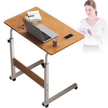 Imagem de Mesa móvel para computador, mesa de rodinhas de altura ajustável com 4 rodas bloqueáveis 80 x 40 cm, ajuste de altura 70-90 cm, espessura da mesa de 12 mm, carrinho de mesa para laptop A