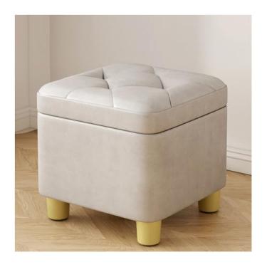 Imagem de HGTRH Banqueta de armazenamento multifuncional com moldura de madeira maciça, tecido tecnológico de fácil limpeza, design compacto empilhável para sala de estar, apoio para os pés e assento, cinza