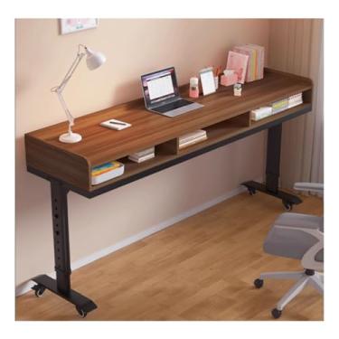 Imagem de Mesa sobreposta com rodas de bloqueio, mesa de computador de madeira maciça com 3 gavetas ajuste de altura 68 ~ 103 cm capacidade de carga 125 kg sobre a cama mesa com rodinhas para pc sala de estar