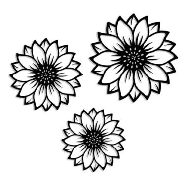 Imagem de Vineland Arte de parede de girassol de metal, conjunto de 3 decorações florais minimalistas pretas, decoração rústica de casa de fazenda para sala de estar, banheiro, quarto, sala de jantar