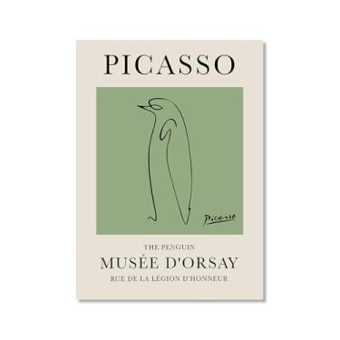 Imagem de Impressão em tela verde sálvia Pablo Picasso animais esboço arte de parede gato cão pássaro cavalo impressão linha abstrata desenho pôsteres para quarto casa escritório decoração (SKU10,30.5x40.6 cm =