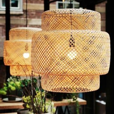 Imagem de Pendente Lustre de Bambu Cayman 35cm Fiação Preta ou Madeira c/Lâmpada Filamento (Laranja, Fiação preta)