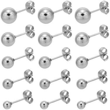 Imagem de SOFPLATE 1 caixa, 25 pares, 5 tamanhos, conjunto de brincos de bola hipoalergênicos, brincos de aço inoxidável com orelha de borboleta nas costas, 4 a 8 mm, prata, redondo, pequeno, cartilagem