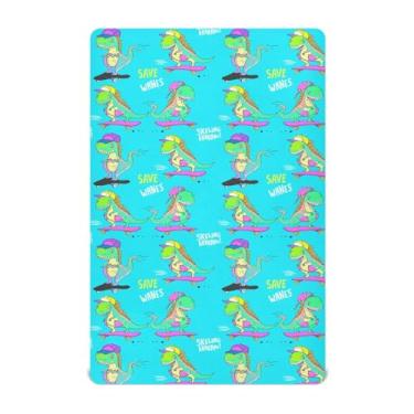 Imagem de STAYTOP Jogo de lençol com elástico padrão de dinossauro fofo para berço 132 x 28 cm, macio e respirável para berço
