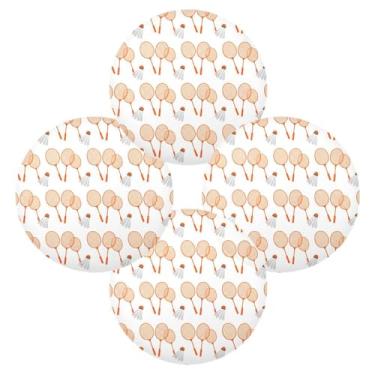 Imagem de Wassud Jogo americano conjunto de 4 raquetes de badminton tapetes de mesa redondos para cozinha e jantar tapetes laváveis resistentes ao calor decoração de mesa 39 cm