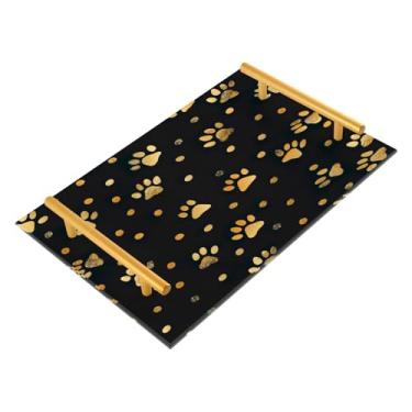 Imagem de Wassud Bandejas douradas para banheiro com estampa de pata acrílica, bandejas de perfume, alça de maquiagem, cômoda, quarto, cozinha, mesa, 30 x 20 cm