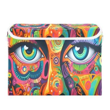 Imagem de STAYTOP Caixa de armazenamento dobrável em estilo grafite colorido com tampa, caixa de armazenamento decorativa, organizador de cubos, cestas de armazenamento para quarto, armário e sala de estar