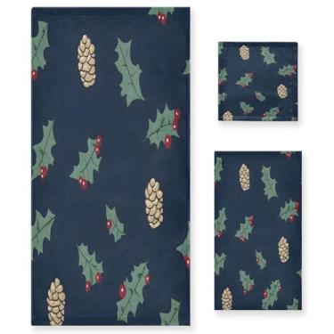 Imagem de Wassud Conjunto de 3 toalhas de banho com folhas de azevinho, toalhas super macias e absorventes para banheiro, toalhas de banho de secagem rápida, toalha de banho para academia, spa, hotel