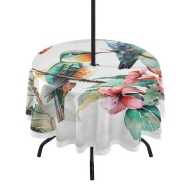 Imagem de CEBUGI Toalha de mesa redonda para ambientes externos, beija-flor, impermeável, com furo Umberlla, capa de mesa lavável para pátio, cozinha, sala de jantar, 152 cm