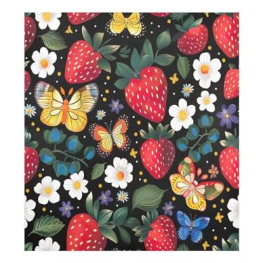 Imagem de Qilmy Capa magnética para máquina de lavar louça, flores silvestres e morangos, 58 x 66 cm, capa decorativa para geladeira para porta frontal, adesivo, máquina de lavar, painel de geladeira, decalque