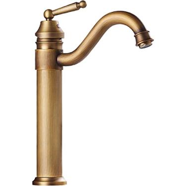 Imagem de YYBOES Torneira para pia de banheiro torneira de banheiro antiga torneira de banheiro orifício único torneira de banheiro latão antigo torneira de pia de banheiro alta