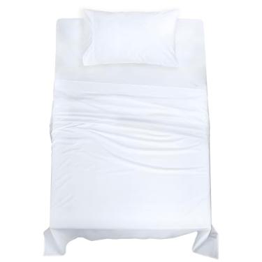 Imagem de ROYALE LINENS Jogo de lençol solteiro 100% algodão orgânico - tecido percal - Conjunto de 3 peças - 1 lençol de cima, 1 lençol com elástico profundo e 1 fronha - Lençóis brancos - solteiro Sábanas