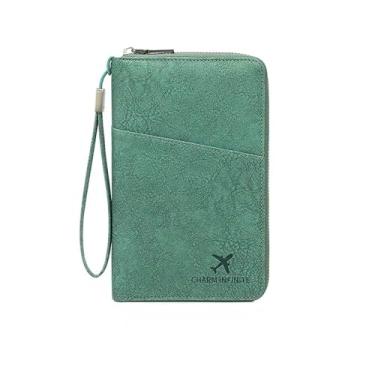 Imagem de Carteira para passaporte familiar, organizador de documentos de viagem com bloqueio de RFID, bolsa clutch para cartões de crédito, capa para mulheres e homens (Verde)