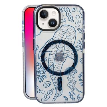 Imagem de Capa Big Whale Shark para iPhone 14, compatível com MagSafe, capa fosca macia e fina à prova de choque, antiimpressões digitais, antiamarelamento, antiarranhões, capa de telefone magnética para Apple