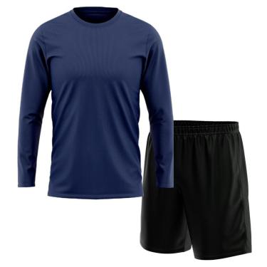 Imagem de Kit Calção Short Futebol Basquete Preto + Manga Longa Masculina Segunda Pele Dry-Masculino