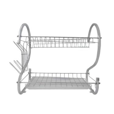 Imagem de Escorredor de Louça 2 Andares com Porta Talheres e Porta Copos, Cromado, 40x24x38 cm, Organizador de Pia em Metal