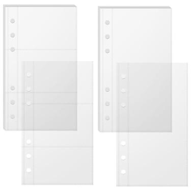 Imagem de 20 folhas transparentes para fichário, protetores de lençol 1/3 de bolso, adesivos de dupla face, inserções de plástico para organizador de armazenamento, conjunto de 6 anéis, refil de fichário A6