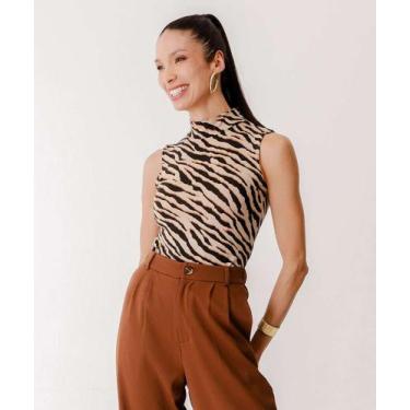 Imagem de Blusa Regata Feminina Animal Print Gola Alta Marisa-81436, Marrom, PP