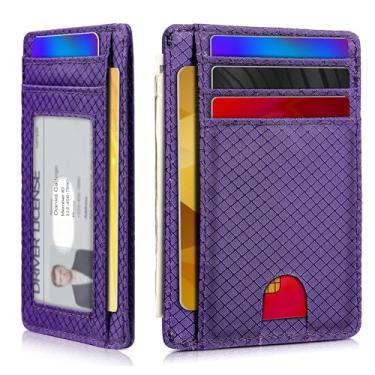 Imagem de Carteira minimalista para homens e mulheres, bolso frontal fino para viagem, bloqueio RFID, carteira de nylon resistente à água para identidade e dinheiro, Roxo escuro, Minimalista