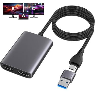 Imagem de Hub Hdmi para 2 Monitores,Interfaces Duplas Type-C e USB, 1080P a 60HZ, Hub Usb-C, Hub Usb, Hub Hdmi, Adequado para Computadores Portáteis, Computadores de Secretária e Ambientes de Escritório