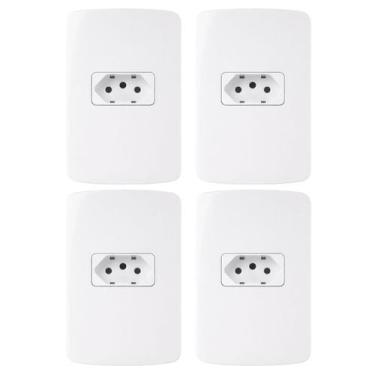 Imagem de Kit 4Und Conjunto com Tomada Branco 10A 2P+T 250V Placa 4x2 - MarGiriu