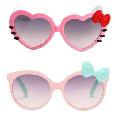 Imagem de Kit Óculos de Sol Infantil Laço Coração Hero Band A1, Rosa verde