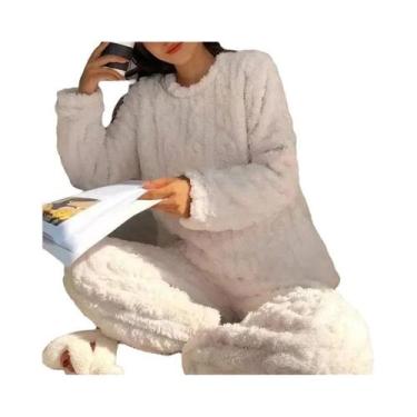 Imagem de Conjunto De Pijamas De Inverno Feminino Em Veludo Coral, Espesso, Em D