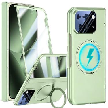 Imagem de YQODSZ Capa magnética dobrável para Pixel 10 Pro com suporte de anel de 360°, capa protetora de tela compatível com dobradiça cobertura total à prova de choque para Pixel 10 Pro, dobra verde