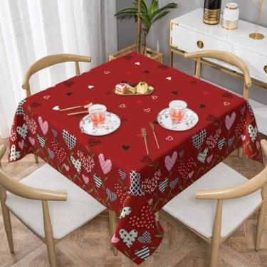 Imagem de Barneova Toalha de mesa quadrada para Dia dos Namorados, 137 x 137 cm, tecido lavável, reutilizável, xadrez, vermelho, rosa, preto, corações do amor, capa de mesa para decoração de ambientes internos