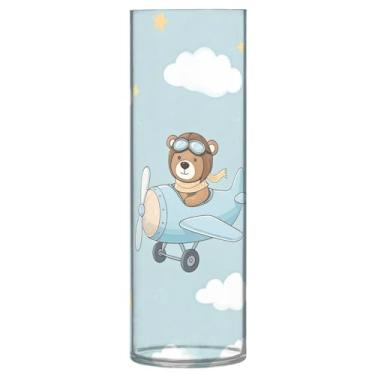 Imagem de JUZIHAI Vaso de urso de avião para flores 9,9 cm x 30 cm Cilindro de plástico moderno vaso de flores para centro de mesa de casamento decoração de casa