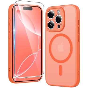 Imagem de FNTCASE Capa para iPhone 16 Pro-Max: Capa para celular translúcida com textura fosca magnética de grau militar - Capa protetora protetora fina e resistente à prova de choque (G-Orange)