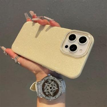 Imagem de HTVJFX Capa de celular luxuosa com glitter e detalhes de doces, fosca, à prova de choque, com amortecedor traseiro (para iPhone 13 Pro/amarela)
