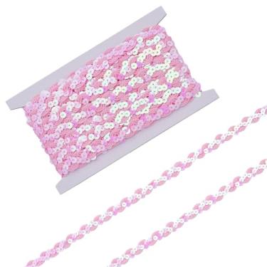 Imagem de letsinstyle Acabamento de renda de lantejoulas onduladas de 10 metros, fita de renda com contas de paillette de 0,59 polegadas, acabamento em trança de glitter metálico rosa para artesanato, costura