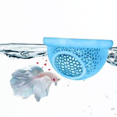 Imagem de Caverna flutuante Betta Hide & Shrimp – Rede de aquário 3 em 1, anel alimentador flutuante e aquários de ponto de descanso