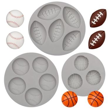 Imagem de Conjunto de moldes de silicone para bola esportiva, design de beisebol, basquete, futebol, ferramentas de decoração de bolo, pacote com 3