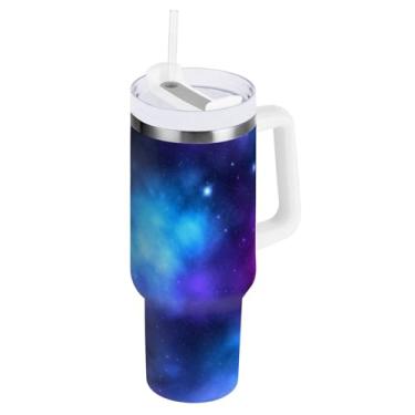 Imagem de ODAWA Copos de isolamento duplo grandes com tampa e canudo, copo de viagem isolado com nebulosas cósmicas