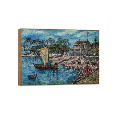 Imagem de BMZFYBS David Burliuk famosas impressões em tela de arte de parede prontas para pendurar. Costa da Flórida. Pintura de moldura de madeira para decoração de sala de estar 60 x 85 cm 24 x 33 polegadas