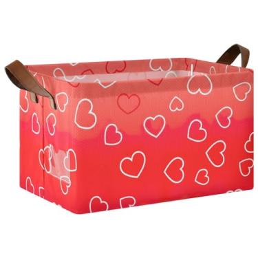 Imagem de Caixas de prateleira de corações brancos vermelhos para armazenamento e organização doméstica, cestas decorativas grandes de 40 x 28 x 25 cm para decoração de casa, armazenamento de roupas, 1 pacote