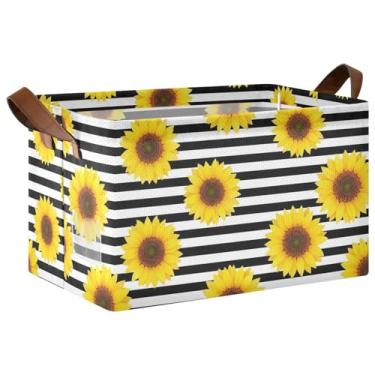 Imagem de Caixas organizadoras de armário grandes para armazenamento de roupas, cestas de armazenamento para prateleiras para armazenamento e organização de quarto 17 x 29 x 25 cm, listras de girassol, pacote