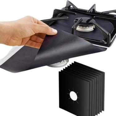 Imagem de Kit 6 Protetores de Boca de Fogão Laváveis, Resistente Teflon, Preto, Fibra de Vidro, 27x27 cm