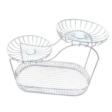 Imagem de YWJLQH Cesta de frutas multifuncional de 3 níveis em metal para de cozinha, ideal para legumes, batatas, pães e outras refeições. Perfeita para a, White B