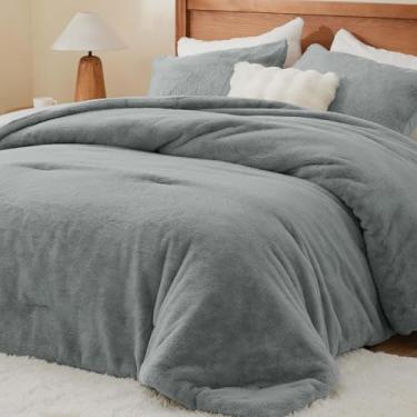 Imagem de BEDELITE Conjunto de edredom Queen de lã sintética – Jogo de cama queen cinza fofo e quente, ultramacio, aconchegante e grosso, 1 edredom e 2 fronhas