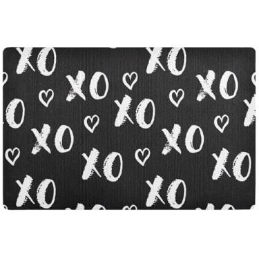 Imagem de Capacho personalizado XOXO Carta Dia dos Namorados Preto Tapetes engraçados para entrada grande tapete de boas-vindas engraçado tapetes de porta interna para entrada de casa 81,3 cm x 50,8 cm