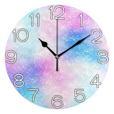 Imagem de Relógio de parede decorativo analógico para quarto e cozinha, operado por bateria, silencioso, decoração de parede de casa de fazenda moderna, azul gradiente, 25 cm, ponteiros pretos