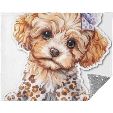 Imagem de TSENQUE Cobertores personalizados para cama de cachorro Poodle fofo para sofá adolescente para mulheres 177,8 cm x 139,7 cm cobertor de lã sherpa de flanela