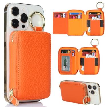 Imagem de Cavor Compatível com carteira MagSafe, carteira magnética de couro genuíno para iPhone 17/16 Pro Max/15 Pro/14 Plus/13/12 Series, suporte magnético para cartão com suporte ajustável, suporte de cartão